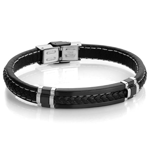 Stainless Steel Black-IP Braided Leather 8