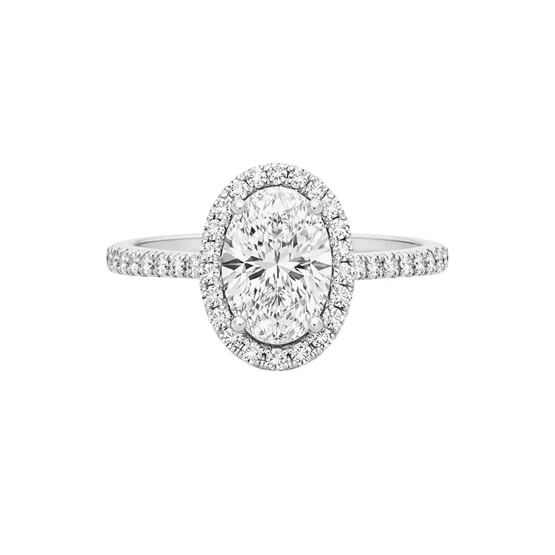 14K 1.46TDW Oval Lab Grown Diamond Halo Engagement Ring