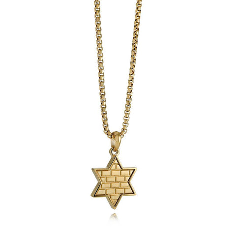Gold IP Stainless Steel Star of David Jerusalem Wall 22