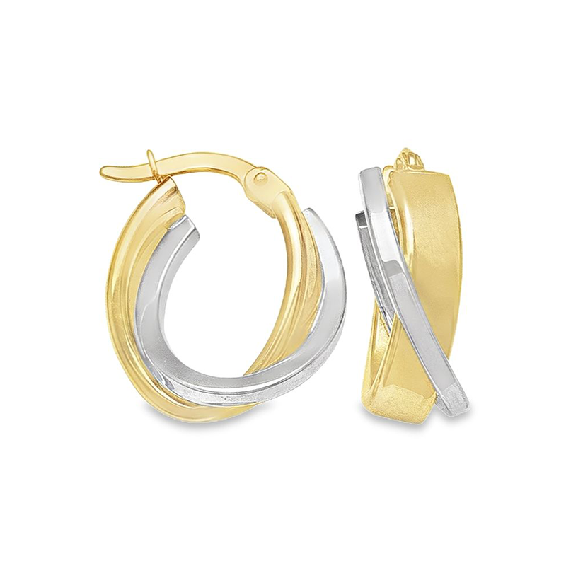 14K Two-Tone Gold Fancy Hoop Earrings