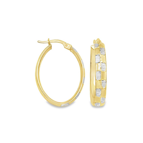14K Two-Tone Gold Fancy Oval Hoop Earrings