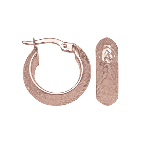 14K Rose Gold Diamond Cut Hoop Earrings