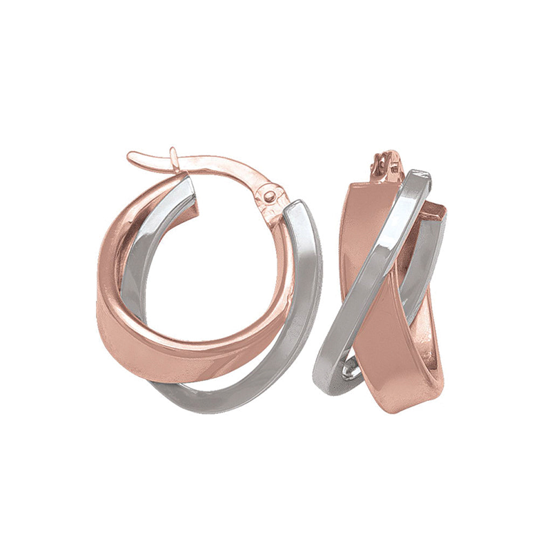 14K Pink and White Gold Fancy Hoop Earrings