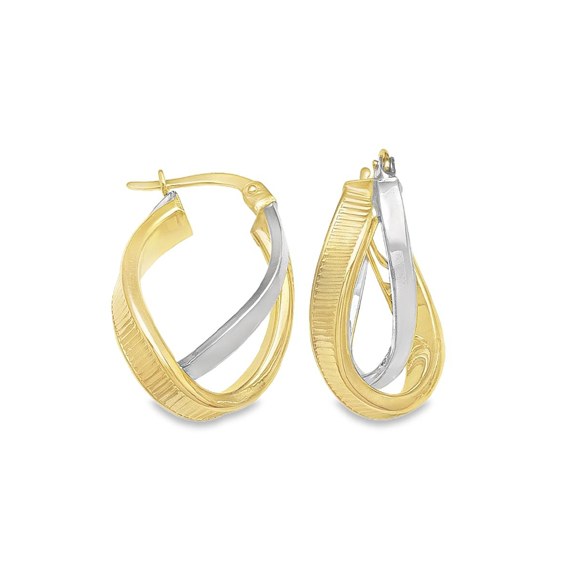 14K Yellow and White Gold Fancy Hoop Earrings