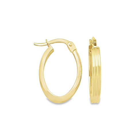 Oval Patterned 14K Yellow Gold Hoop Earrings
