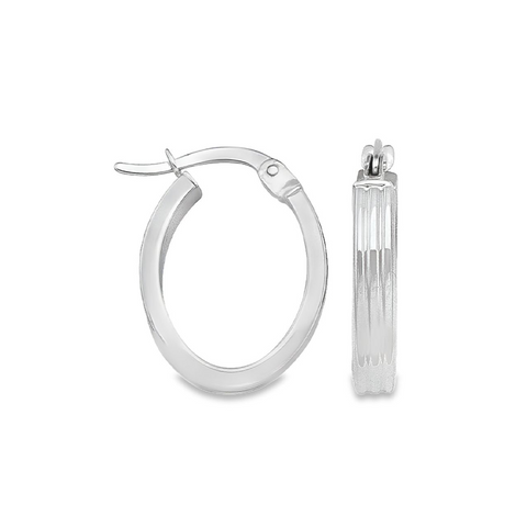 Oval Hoop Earrings in 14K White Gold Patterned