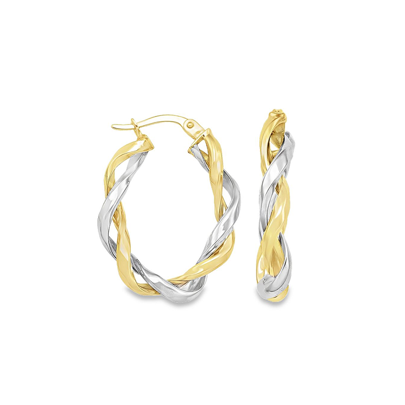 14K Two-Tone Gold Fancy Twist Hoop Earrings