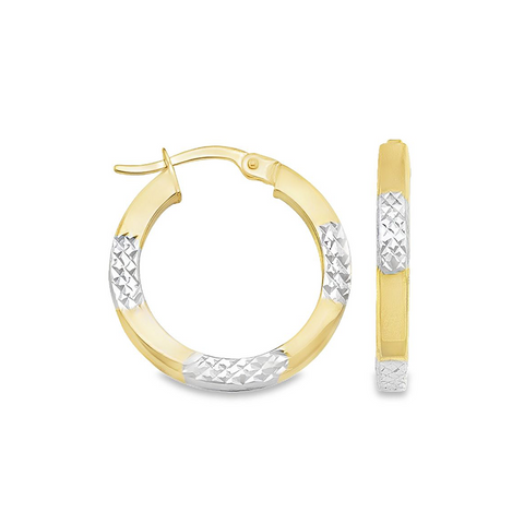14K Two-Tone Gold Starburst Textured Hoop Earrings