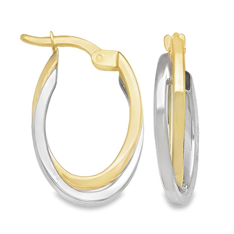 10K Yellow and White Solid Gold Fancy Hoop Earrings