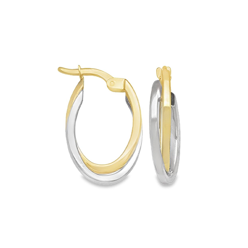 10K Yellow and White Solid Gold Fancy Hoop Earrings