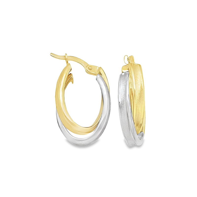 10K Yellow and White Gold Fancy Oval Hoop Earrings