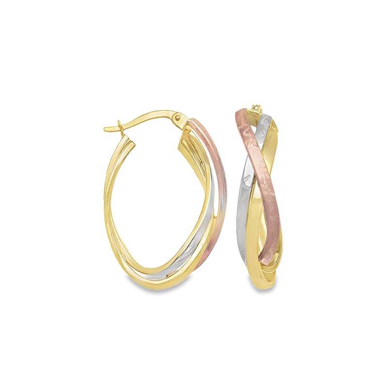 10K Tri-Color Gold Sleek Fancy Hoop Earrings