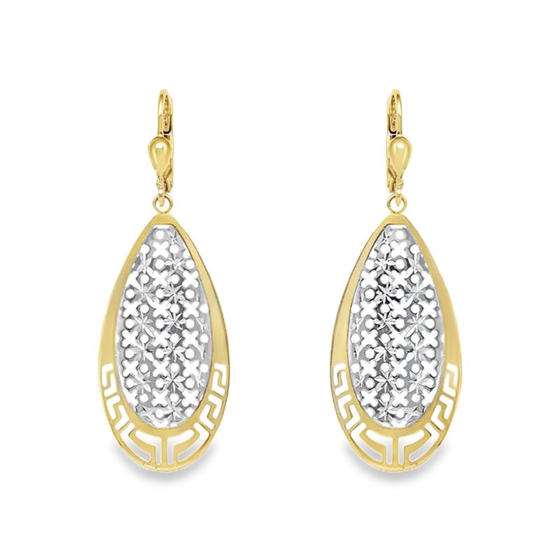 10K Two Tone Gold Fancy Drop Earrings