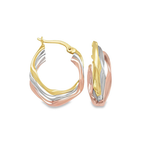 10K Yellow, White and Rose Gold Fancy Hoop Earrings