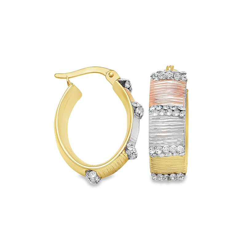 Tri Colour Fancy CZ Hoop Earrings in 10K Gold
