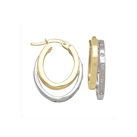 10K Yellow and White Gold Fancy Hoop Earrings