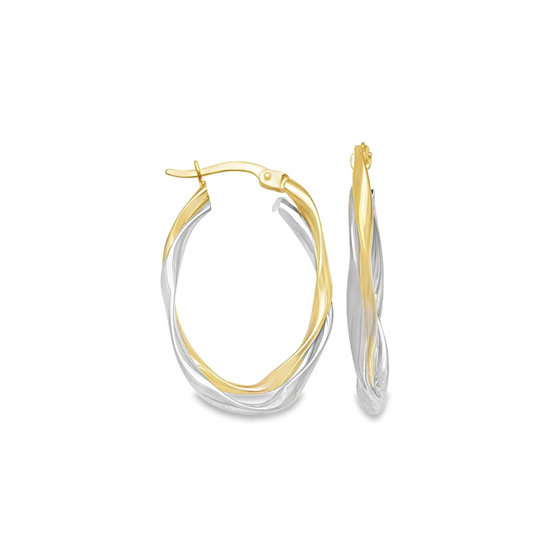 10K Two-Tone Gold Fancy Oval Hoop Earrings