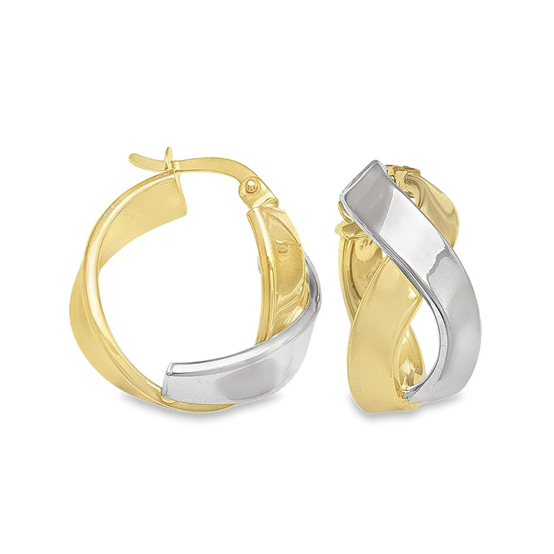 Fancy Hoop Earrings in 10K Yellow and White Gold