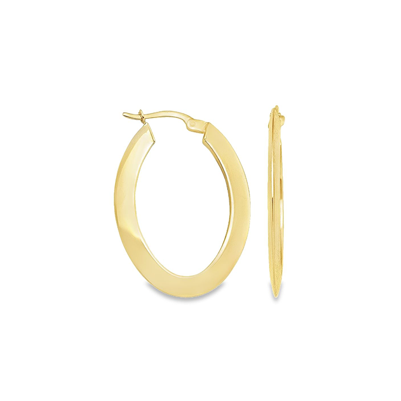 10K Yellow Gold Knife Edge Oval Hoop Earrings