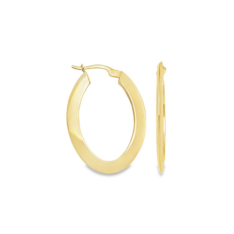 10K Yellow Gold Knife Edge Oval Hoop Earrings