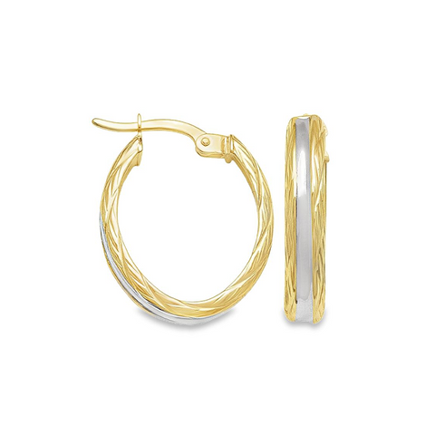 10K Two-Tone Gold Patterned Hoop Earrings