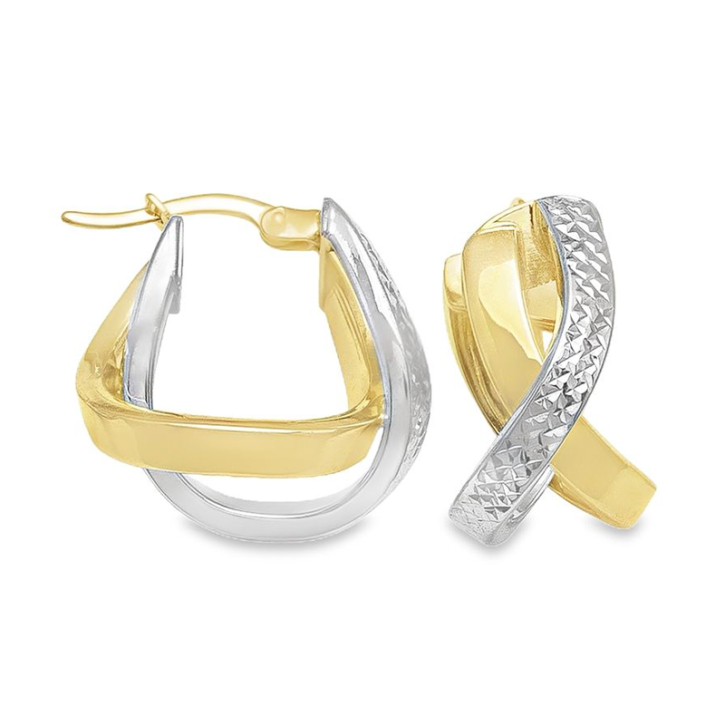 10K Two Tone Gold Fancy Hoop Earrings