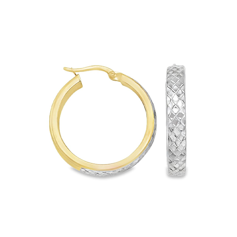 10K Two Tone Gold Fancy Hoop Earrings