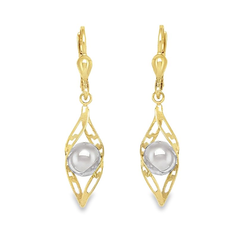 10K Yellow, White Gold Fancy Drop Earrings