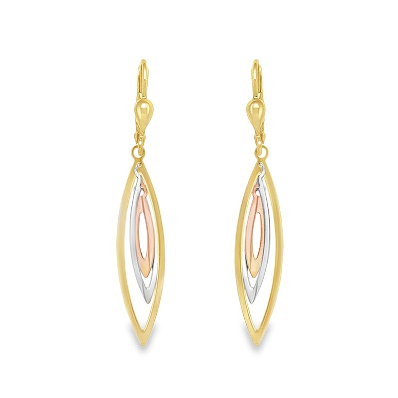 10K Tri-Colour Gold Layered Fancy Drop Earrings