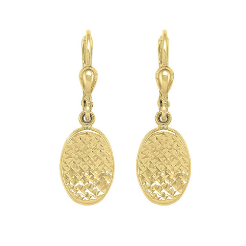 10K Yellow Gold Diamond-Cut Oval Drop Earrings