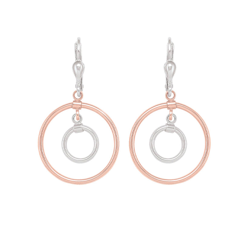 10K Rose &amp; White Gold Interlocking Circles Drop Earrings