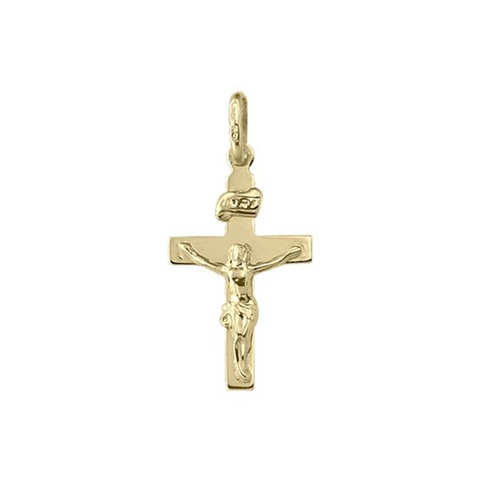 10k, 14k Yellow Gold Flat Religious Italian Cross with Crucifix