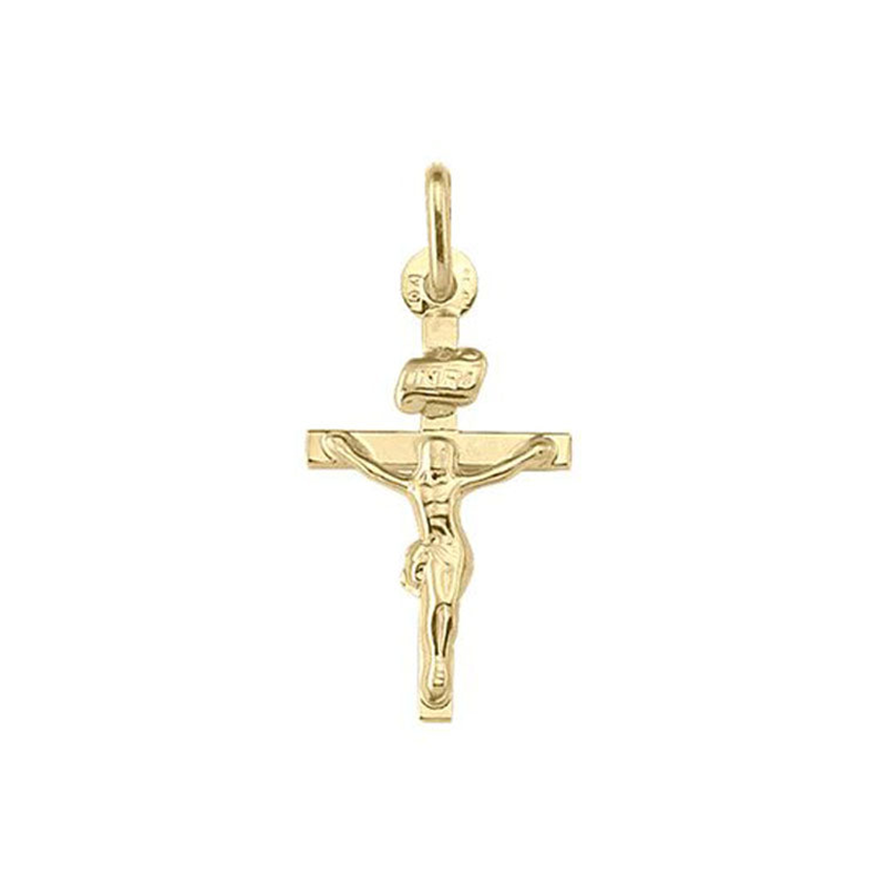 10k, 14k Yellow Gold Flat Religious Italian Cross with Crucifix