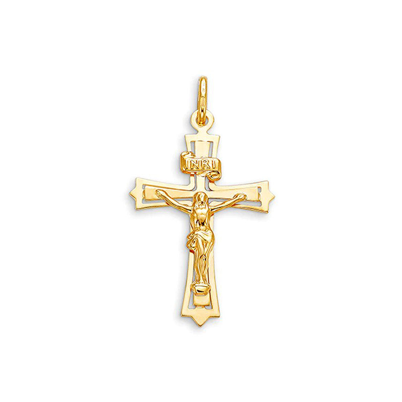 10k, 14k Yellow Gold Religious Classic Italian Cross in Cross Pendant with Crucifix