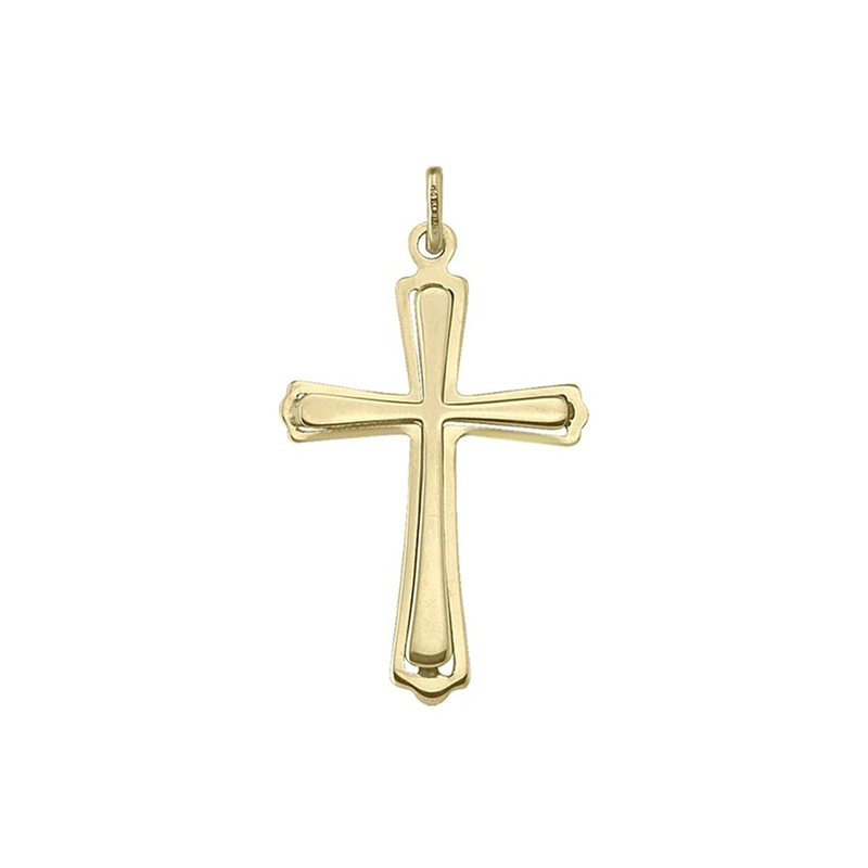 10k, 14k Yellow Gold Flat Religious Classic Italian Cross in Cross Pendant