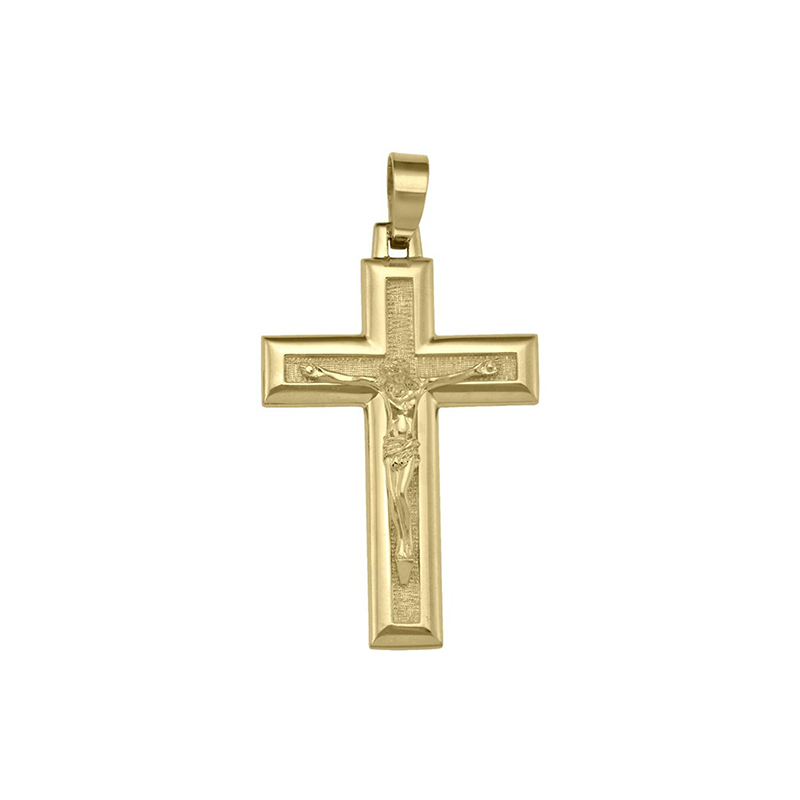 10k, 14k Yellow Gold Solid Religious Italian Cross with Crucifix