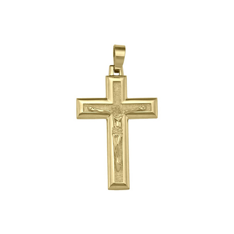10k, 14k Yellow Gold Solid Religious Italian Cross with Crucifix