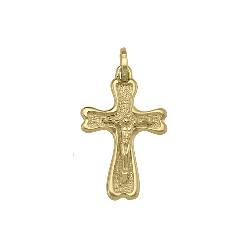 10k, 14k Yellow Gold Solid Religious Italian Cross Pendant with Crucifix