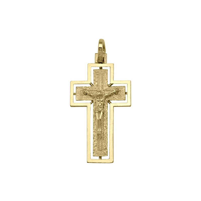 10k, 14k Yellow Gold Solid Religious Italian Cross in Cross with Crucifix