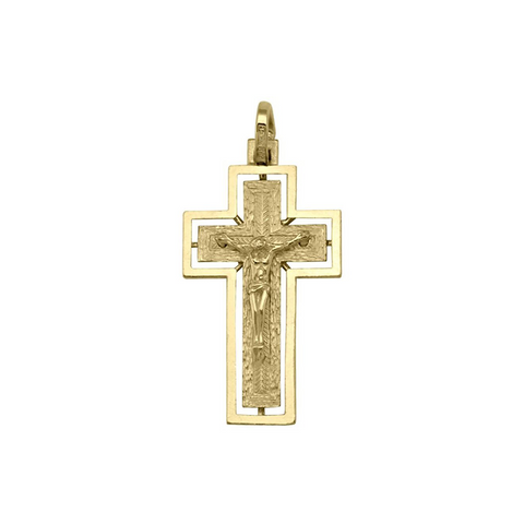 10k, 14k Yellow Gold Solid Religious Italian Cross in Cross with Crucifix