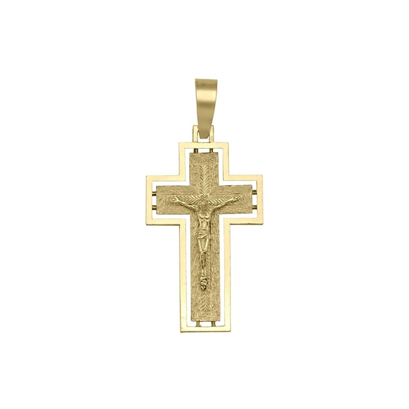 10k, 14k Yellow Gold Solid Religious Italian Cross in Cross with Crucifix