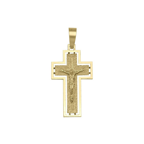 10k, 14k Yellow Gold Solid Religious Italian Cross in Cross with Crucifix