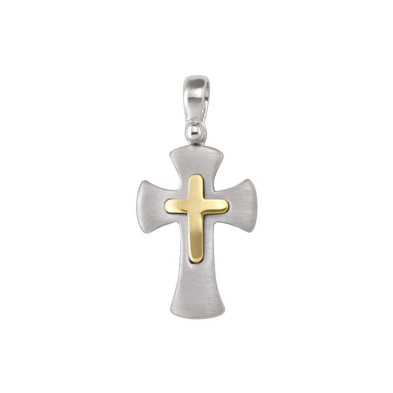 14 Karat White and Yellow Gold Religious Italian Cross