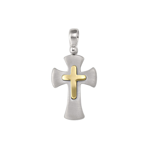 14 Karat White and Yellow Gold Religious Italian Cross