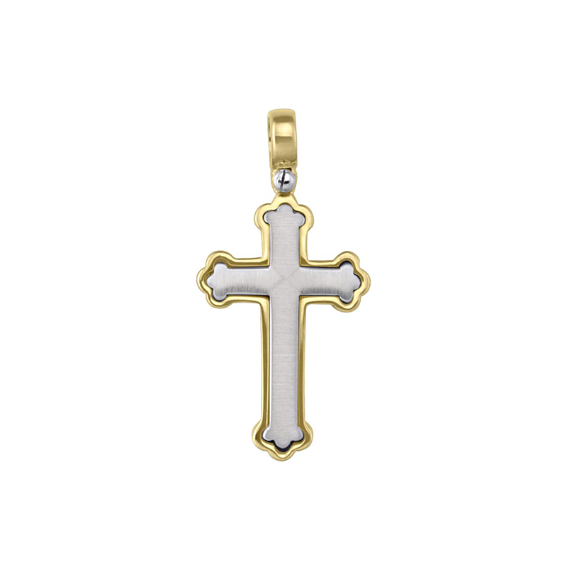 14 Karat Yellow and White Gold Orthodox Religious Italian Cross