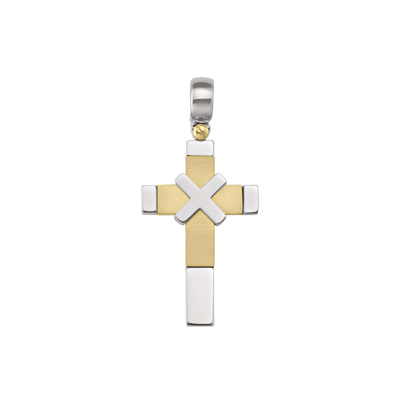 14 Karat White and Yellow Gold Fancy Religious Italian Cross