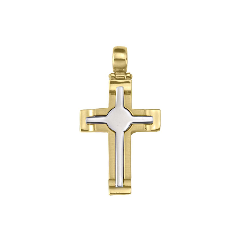 14 Karat Yellow and White Gold Fancy Religious Italian Cross