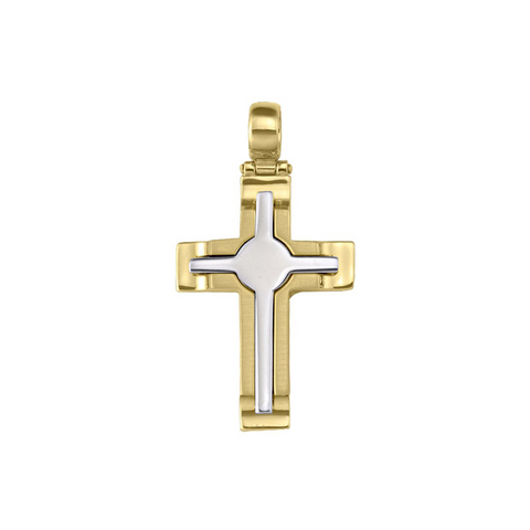 14 Karat Yellow and White Gold Fancy Religious Italian Cross