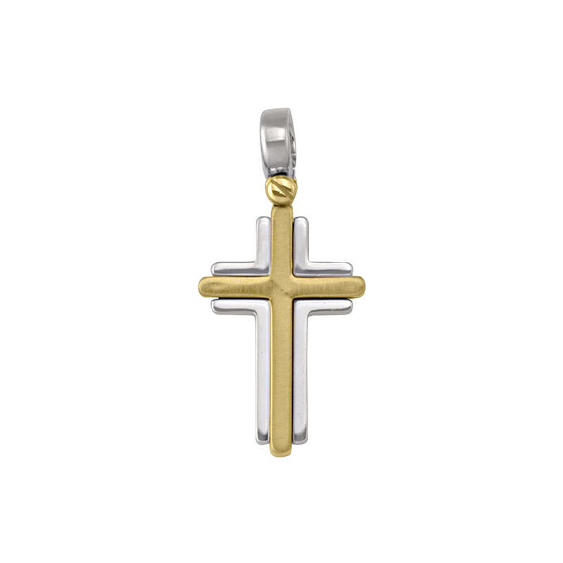 14 Karat White and Yellow Gold Modern Religious Italian Cross