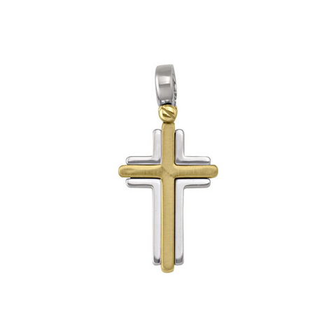 14 Karat White and Yellow Gold Modern Religious Italian Cross